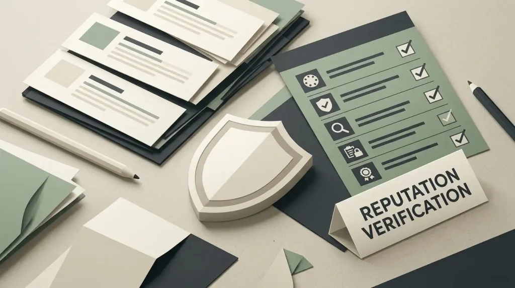 Abstract editorial illustration about comparing casino reviews and verified evidence