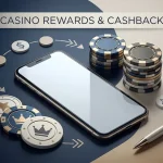 Abstract editorial illustration of casino rewards, cashback tokens and a mobile account
