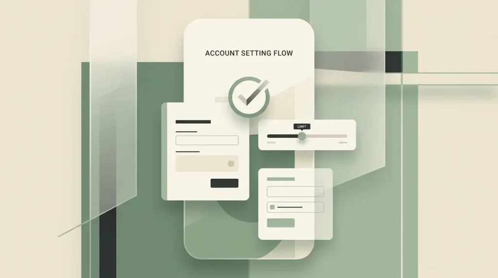 Abstract editorial illustration representing online casino registration and account verification